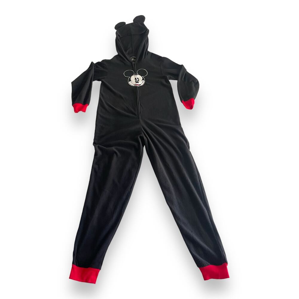 NEW Mickey Mouse Fleece 1-Piece Pajamas Union Suit Medium Disney Hooded w/ Ears